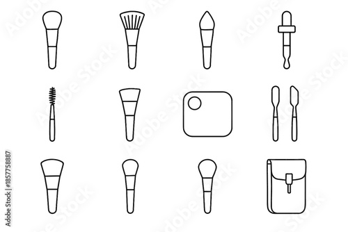 Contour wand spatula tool tray mixing minimalist set buffer brush icon vector