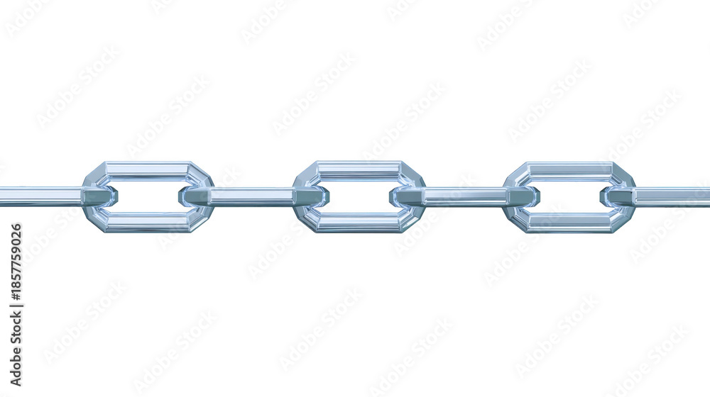 Fototapeta premium Metal chain with geometric rectangular links silver color isolated on transparent background industrial style strong and durable modern design connection concept minimal and clean look