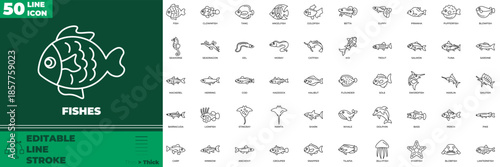Fishes Line Editable Icons set