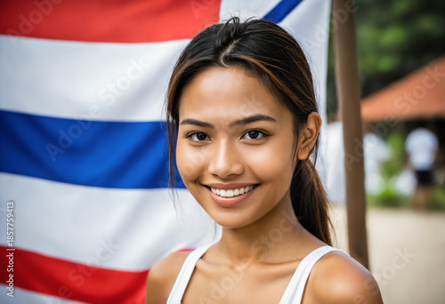 young asian thai woman stan...