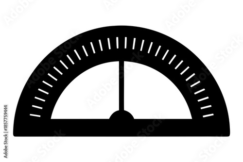 180-degree protractor black icon, Round angle meter scale silhouette art
