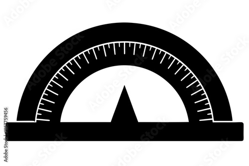 180-degree protractor black icon, Round angle meter scale silhouette art
