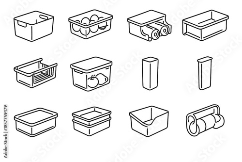 Sealed adjustable icon fridge sliding vector icons basket handle storage organizer bin
