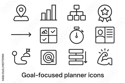 Planner timeline progress goal review plan icons icon vector action target marker