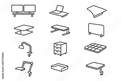 Vector center unit lamp base desk monitor icons platform panel icon layout