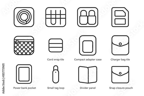 Cable loop vector pocket organizer icon zip power travel icons tag section