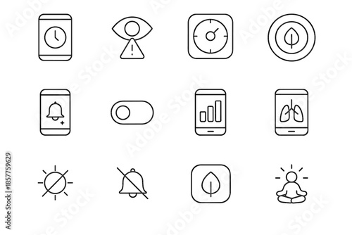 Vector quiet icon time digital prompt mode wellness screen icons alert break