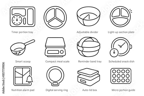 Icons portion meal nutrition scale smart vector box icon reminder tray serving