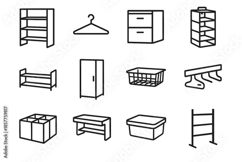 Slim drawer closet vector icons hanger icon sliding minimalist minimal shoe box