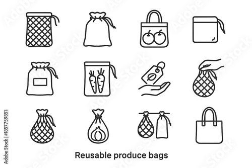 Bag bags sack tote mesh produce icon carrots holding reusable vector