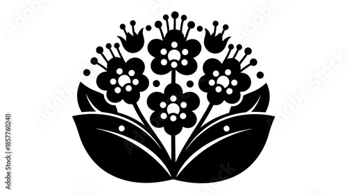 Elegant Black Stylized Floral Ornamental Design on Isolated White Background
