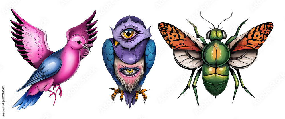 Obraz premium Ethereal Symbolic Creatures Representing Divinity and Presence in Ornamental Design