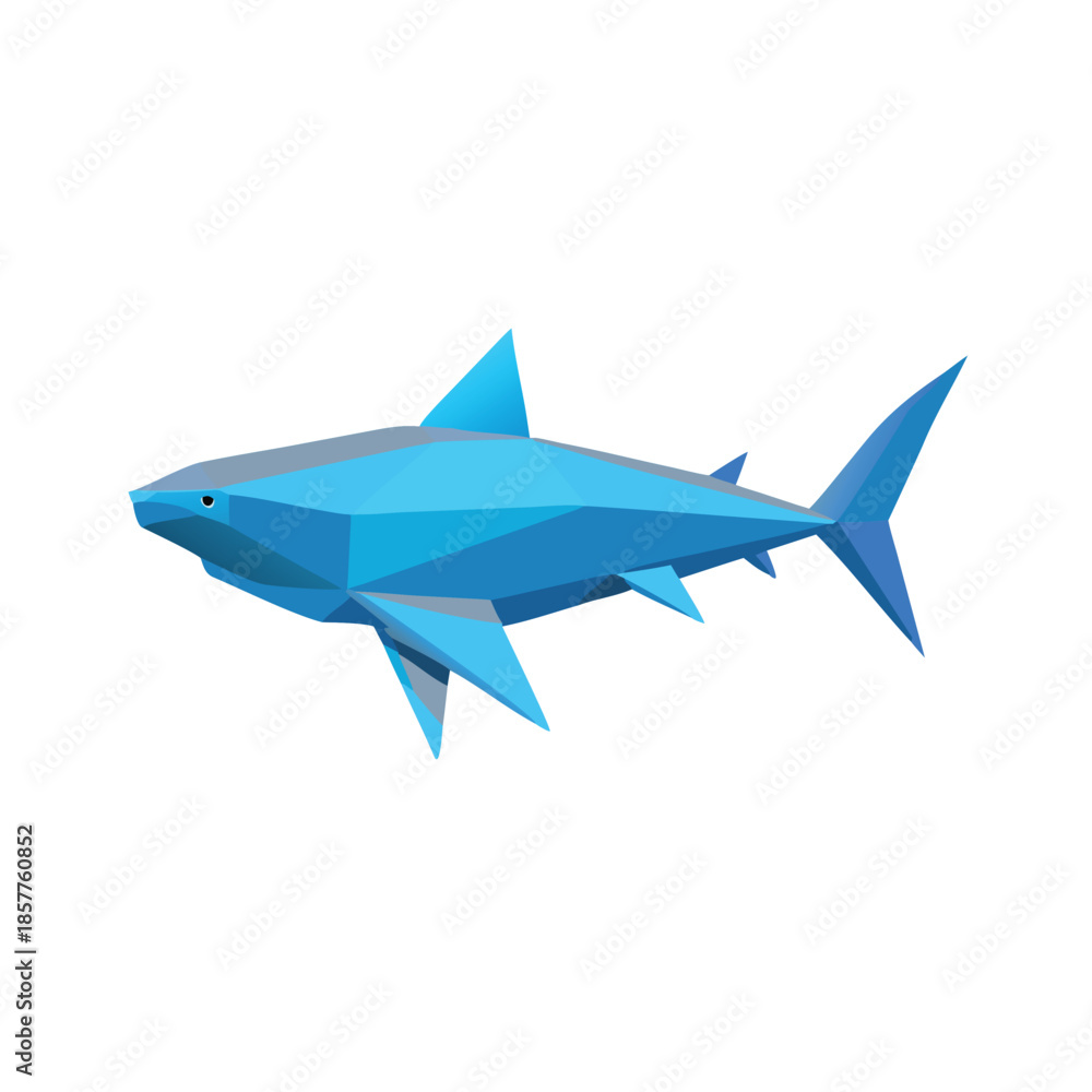Fototapeta premium Low Poly Geometric Blue Shark Ocean Predator Vector Illustration