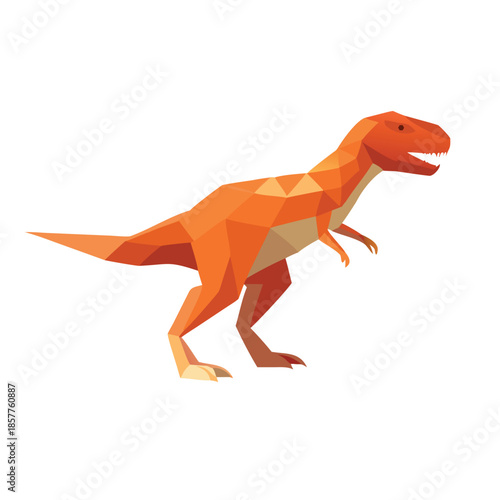 Low Poly Orange T-Rex Dinosaur Geometric Vector Illustration