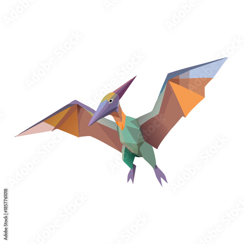 Low Poly Geometric Pterodactyl Dinosaur Vector Illustration