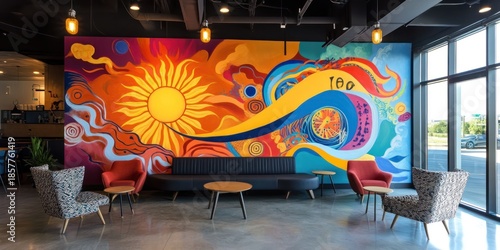 Vibrant Mural in a Modern Lounge