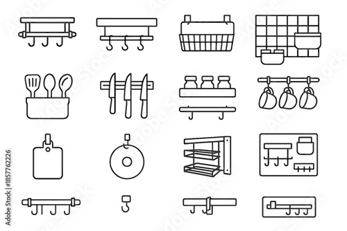 Icons rack cup hook icon mounted strip spice row storage vector kitchen