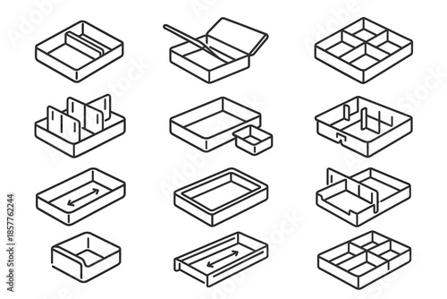 Reconfigurable walls adjustable icons sliding layout icon box tray locking vector grid