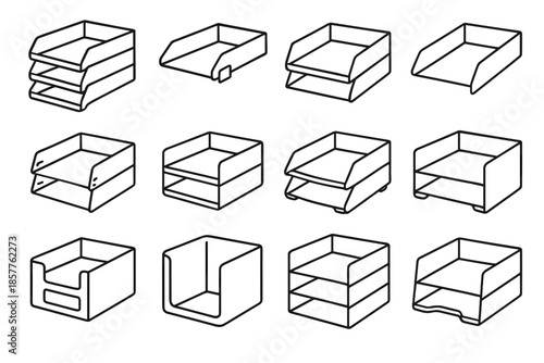 Layered vector interlocking alignment stackable document paper icon notches divider section tray
