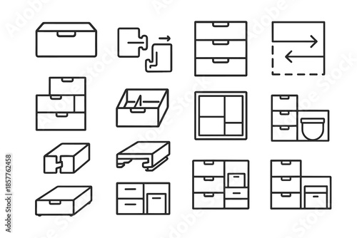 Modular connector icon map footprint layout adjustable vector drawer configuration flexible storage