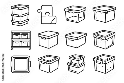 Stackable shelf storage design airtight texture cube container handle icons icon vector
