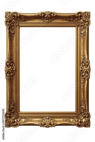 Antique Golden Picture Frame PNG Isolated on Transparent Background 
