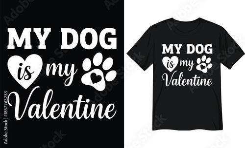 Cute Valentine's Day Dog Design with Heart and Paw Prints for T-Shirts