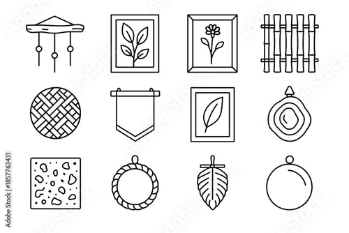 Vector icon cork basket feather tile wall slice botanical bamboo natural decor