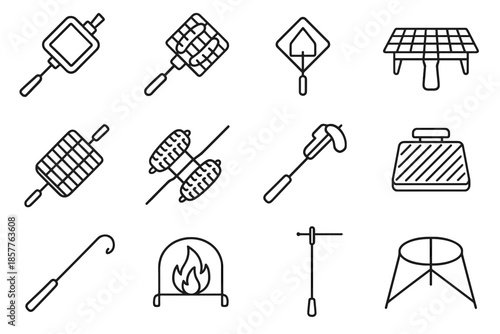 Icon stand icons iron double grate meal grill vector hotdog pot campfire