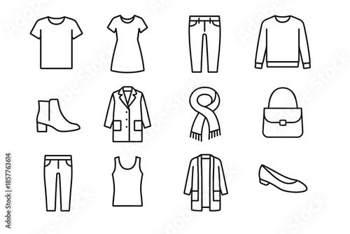 Vector solid flats sweater wardrobe icon slim plain minimalist bag icons neutral