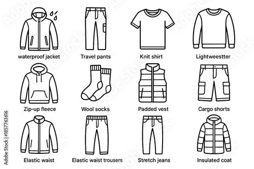 Insulated fleece functional lightweight coat clothing jacket knit vector trousers icons waist