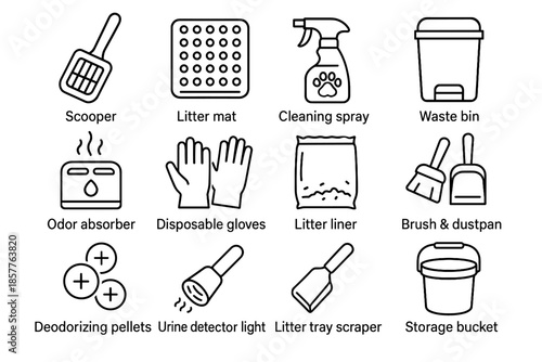 Odor icon bucket litter dustpan waste hygiene vector detector storage scraper scooper