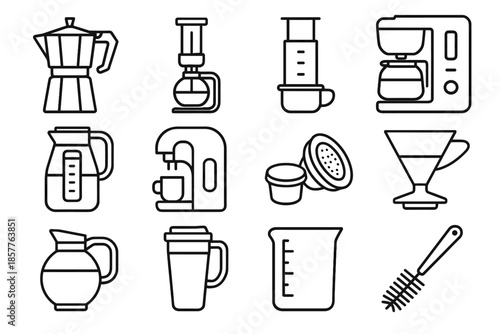 Jug brewing pot coffee machine pod filter icons icon vector reservoir brewer