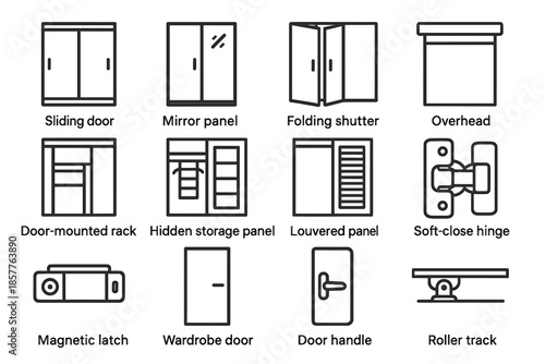 Hinge overhead icon closet hidden shelf storage door vector modern panel folding