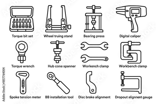 Tool bike press installation icon digital torque cone vector maintenance meter headset