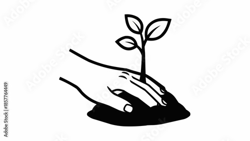 Hand nurturing a young plant with care and precision