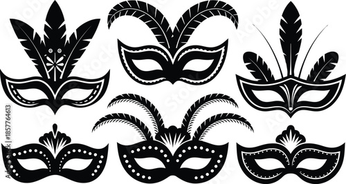Carnival Masquerade Mask Silhouette Vector Collection