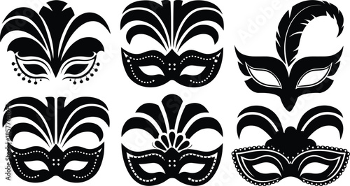 Carnival Masquerade Mask Silhouette Vector Collection