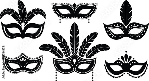Carnival Masquerade Mask Silhouette Vector Collection