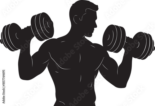 Muscular Man Lifting Dumbbells Silhouette isolated on transparent background