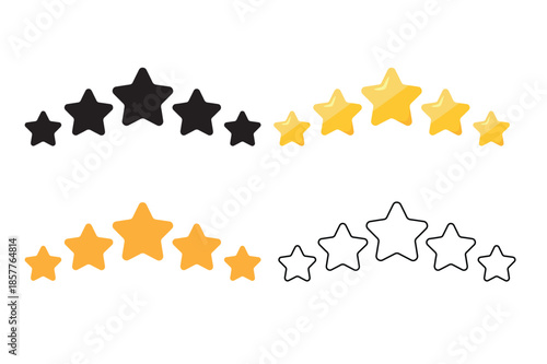 A stylized illustration of stars in various colors and orientations against a plain white background, viewed from a straightforward perspective.