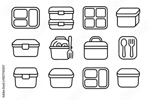 Vector box lunch square icon tray slot reusable container sections icons cutlery