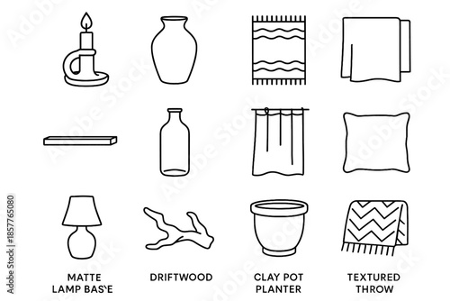 Piece matte bottle throw wall vector icons decor clay icon ceramic neutral