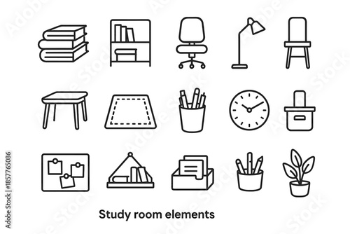 Clock icon floor wall rug indoor vector side plant lamp room study