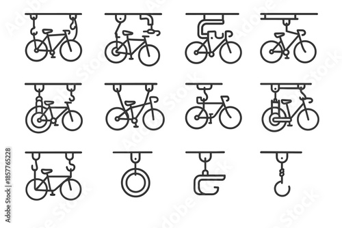 Rack handlebar compact ceiling tray icon bike system vector rope hanger lift