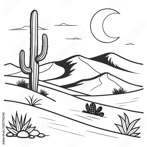Desert landscape under moonlight