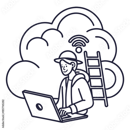 Worker engaging with cloud technology
