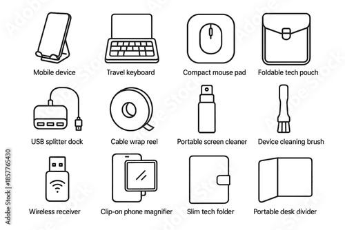 Pad vector reel dock pouch workspace portable cleaning icon brush add screen