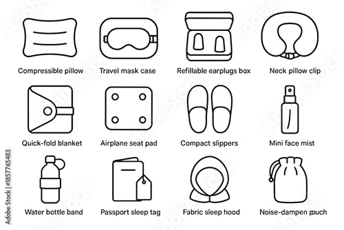 Refillable hood water pad vector clip sleep kit pouch band tag icon