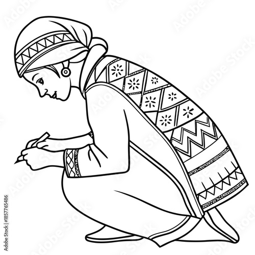 Woman kneeling in traditional attire